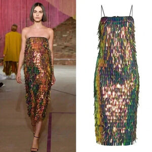 Milly Sequin Disco Sparkly Iridescent Cocktail Dress Runway New Years Holiday